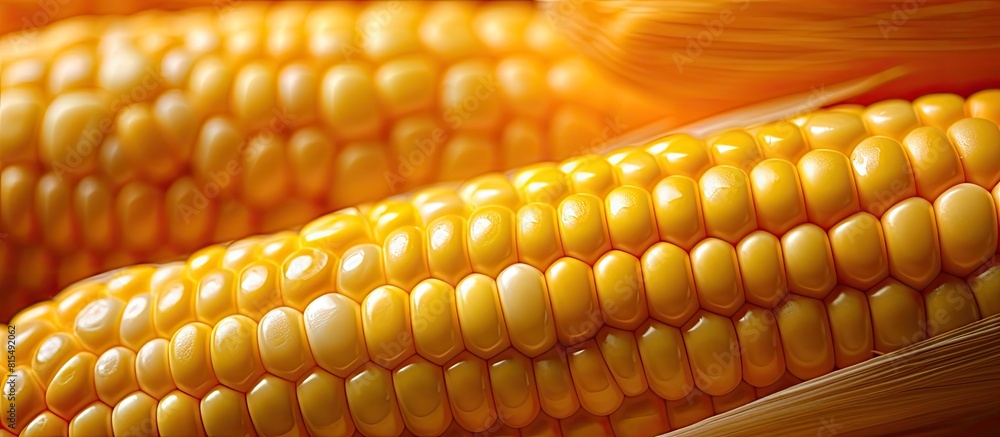 Poster A detailed copy space image of a boiled corn in close up view