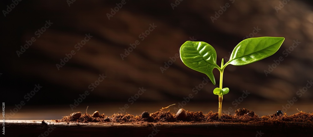 Poster a concept of growing and planting a green sapling coffee seed representing newborn or afforestation 