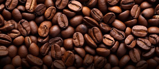 Obraz premium Texture background image of coffee beans. Creative banner. Copyspace image