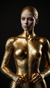 female humanoid statue crafted from sparkling gold 05