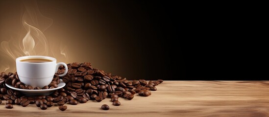 The table displays a coffee cup and coffee beans leaving an empty space for additional images