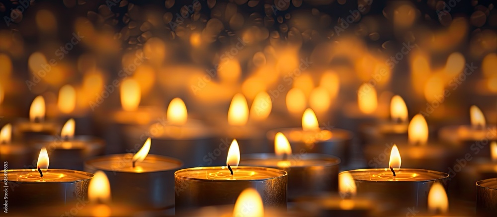 Poster An arrangement of macro candle lights beautifully illuminated creating a mesmerizing copy space image