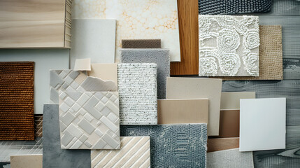 Textures mood board Material samples interior design Moodboard for architects styling and selection Top view moodboard Material samples : Generative AI