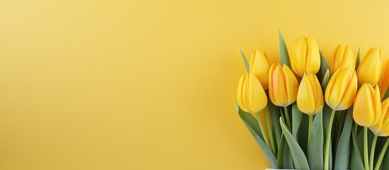 Yellow tulips arranged in a bunch featuring a copy space image
