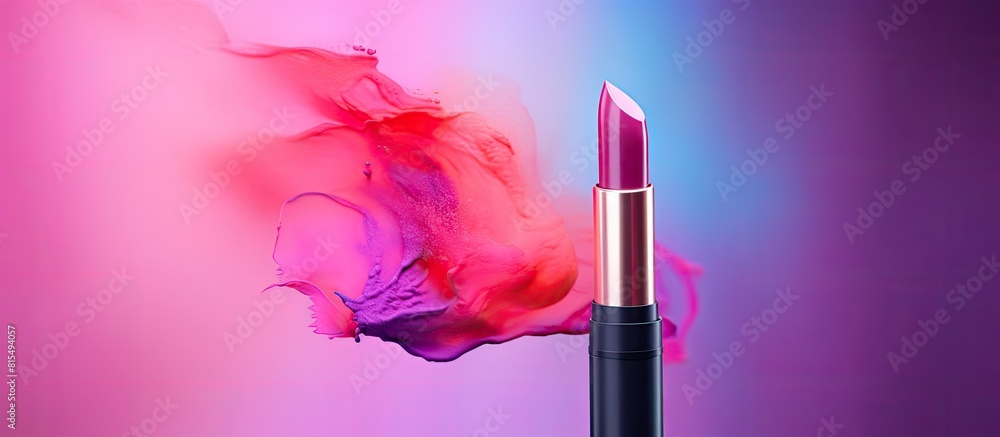 Poster a stroke of pink lipstick against a colorful background leaving plenty of space for an image. creati
