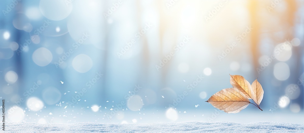 Poster abstract blurred snowy winter background with glowing leaf backdrop and snowflakes perfect for copy 