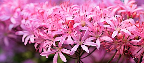 Pink spider flowers create a vibrant and eye catching backdrop with plenty of copy space for your images
