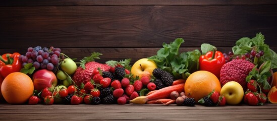 A colorful assortment of red fruits and vegetables create an inviting copy space image