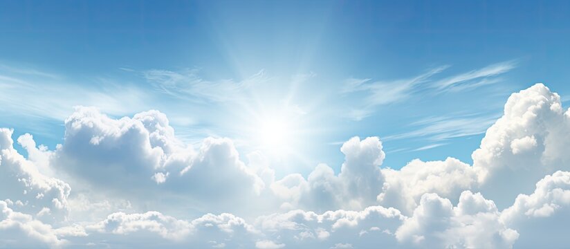 Overcast sky showcases a white cloud background with the sun Ample copy space image available