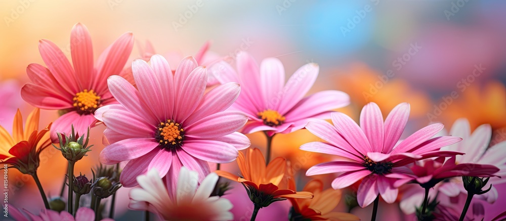 Aufkleber a macro photo of vibrant flowers with a blurred background providing ample copy space image