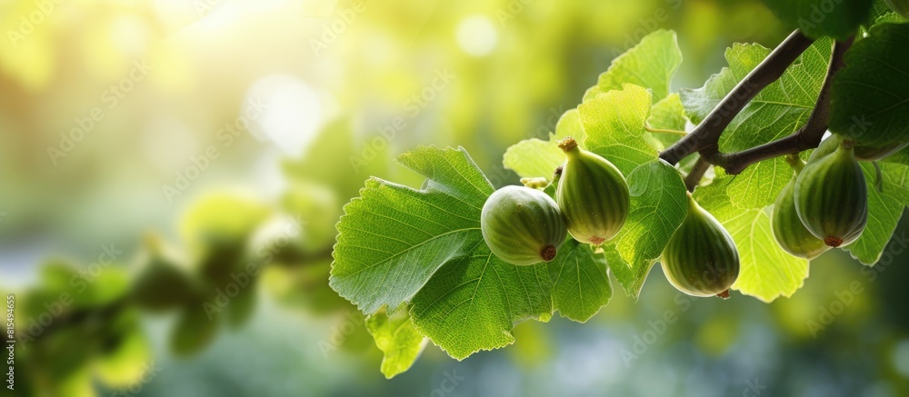 Poster a blurred background provides copy space for an image of a branch adorned with fresh green figs
