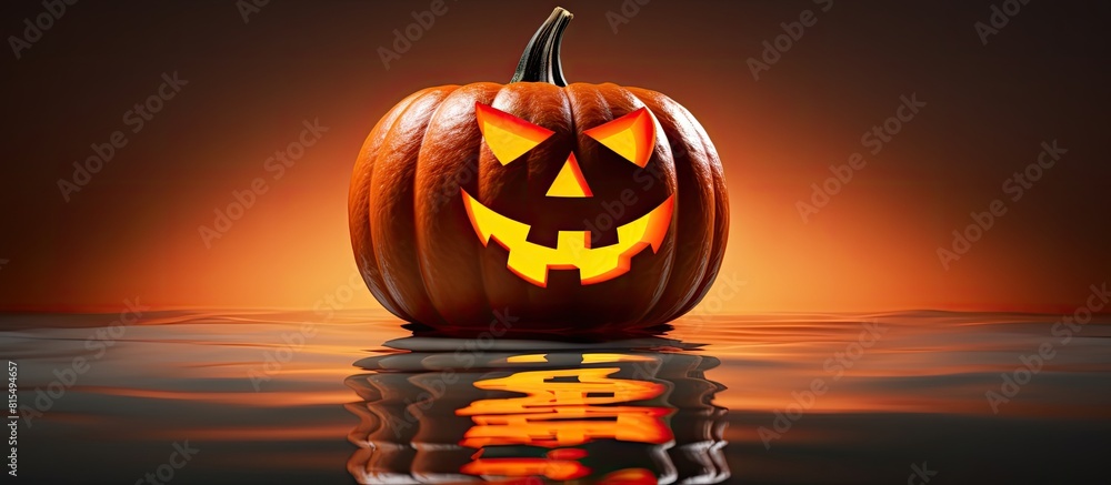 Poster Isolate Halloween pumpkin head jack lantern with shadow reflection and copy space image Includes clipping path