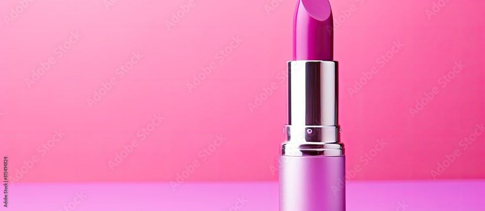 Poster a trendy lipstick showcasing its style against a vibrant pink backdrop with ample copy space for you