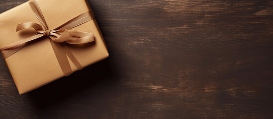 A Father s Day gift concept featuring a gift wrapped in brown paper adorned with a dark brown ribbon and a thoughtful tag addressed to Dad The image provides ample copy space to personalize the gift