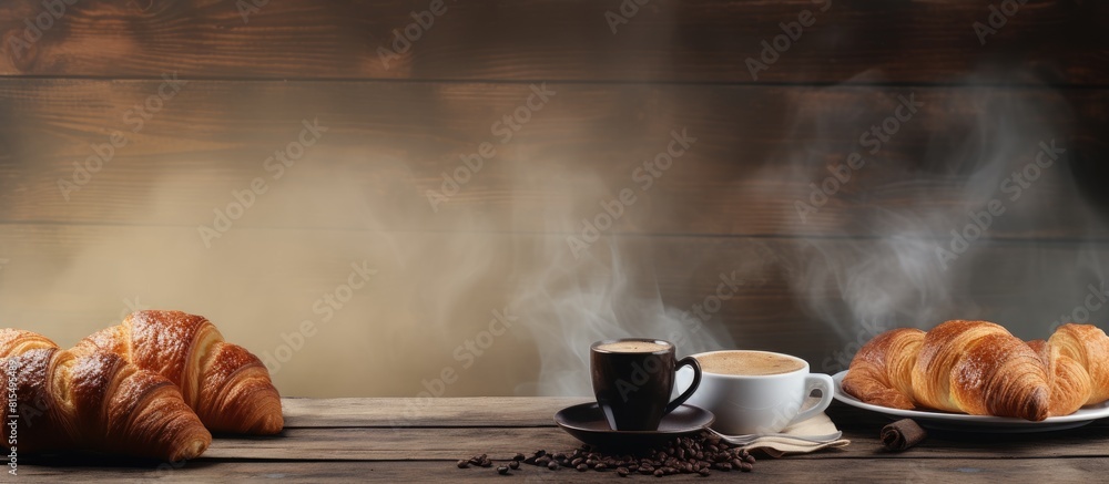 Aufkleber a copy space image featuring a rustic wooden table adorned with a delectable array of freshly baked 
