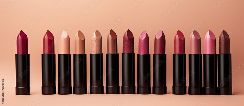 Aufkleber a variety of lipsticks displayed on a beige backdrop creating an interesting copy space image