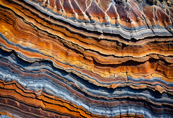 Stunning stratified layers of rock in a myriad of colors, illustrating the beautiful natural patterning and geological time