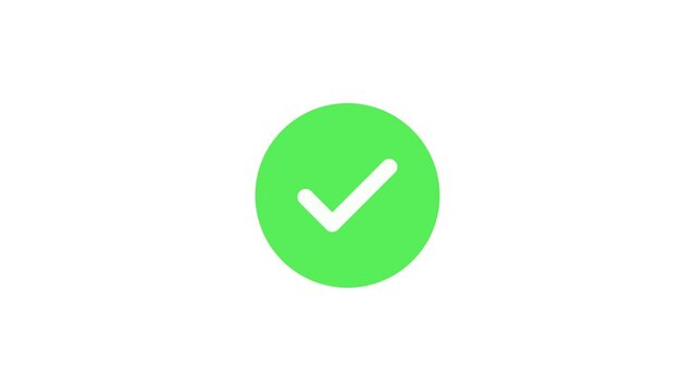 correct or right choice icon animation in 4k video, green check mark icon animation, alpha channel