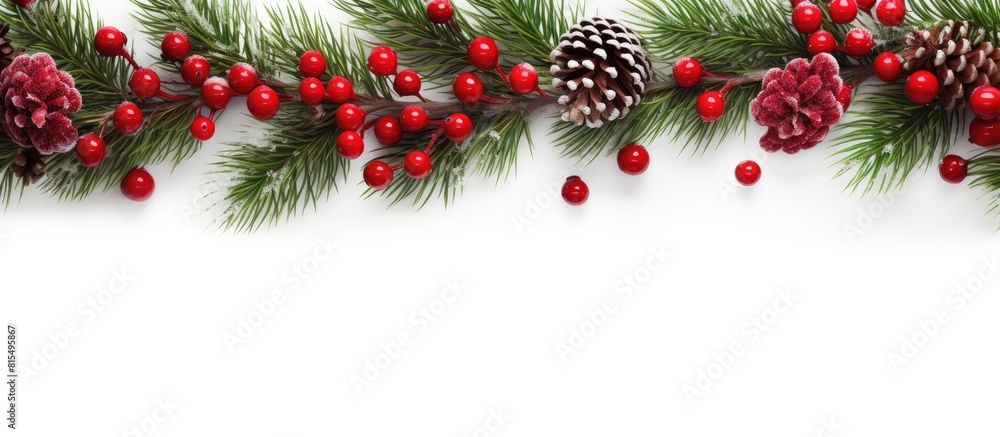 Aufkleber a festive christmas fir tree adorned with spruce branches red ornaments and red barberry berries the