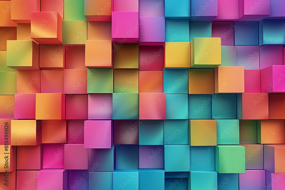 Poster a colorful wall made of blocks with a rainbow pattern
