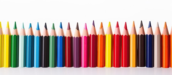 Obraz premium A copy space image of color pencils placed on a white background leaving ample room inside for text