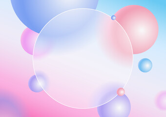 Creative glassmorphism illustration design with round transparent frame and floating spheres template