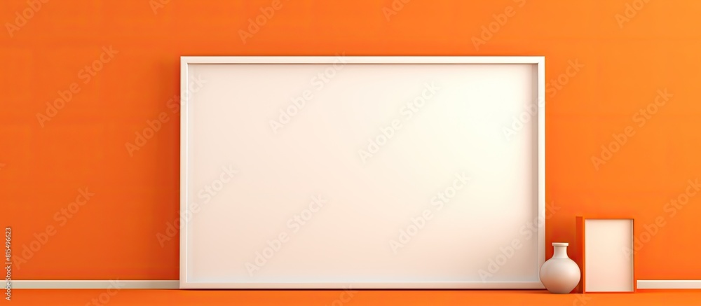 Poster An orange background enhances the visual appeal of a picture frame placed on a table creating a vibrant and eye catching copy space image