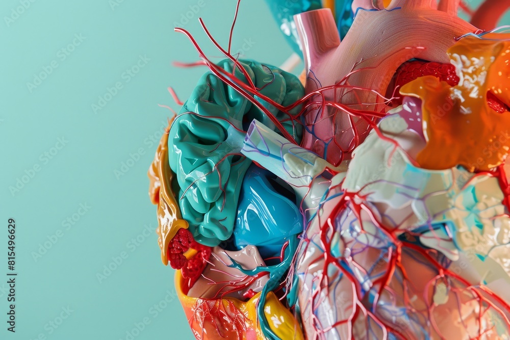 Poster a colorful assortment of plastic brain models are displayed on a table