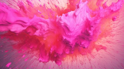 Fluid art explosion in pink and orange tones. Abstract artwork of explosion colored powder motion...