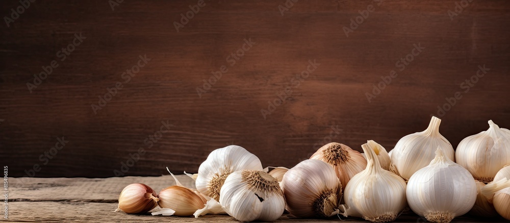 Aufkleber A copy space image of garlic and garlic cloves arranged on a rustic wooden table emphasizing the idea of a healthy lifestyle