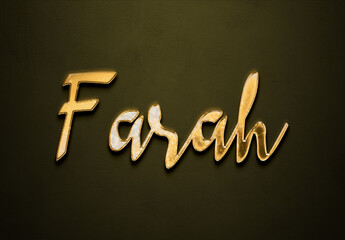 Old gold text effect of Arabic name Farah with 3D glossy style Mockup	
