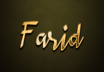 Old gold text effect of Arabic name Farid with 3D glossy style Mockup	