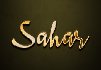 Old gold text effect of Arabic name Sahar with 3D glossy style Mockup	