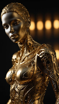female humanoid statue crafted from sparkling gold 07
