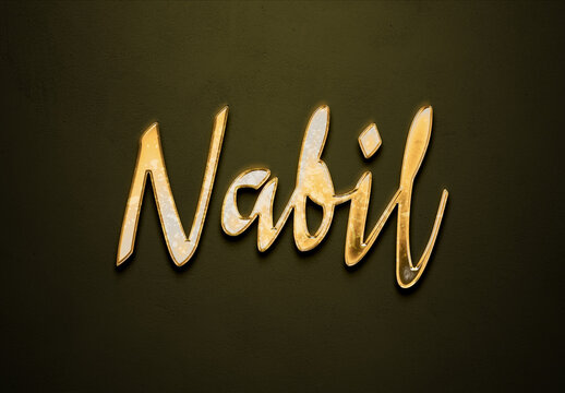 Old gold text effect of Arabic name Nabil with 3D glossy style Mockup	