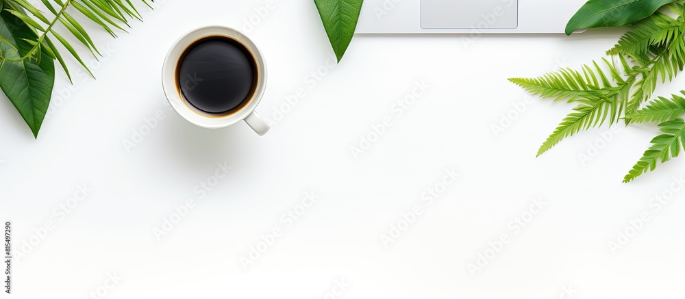 Fototapete a top down view of a desk in the office is presented as a flat lay the desk features a keyboard offi