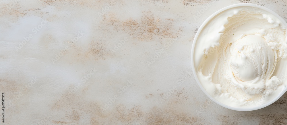Aufkleber a top down view of a delicious vanilla ice cream against a textured concrete backdrop leaving plenty