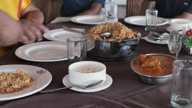 Eating Chinese food in the Restaurant