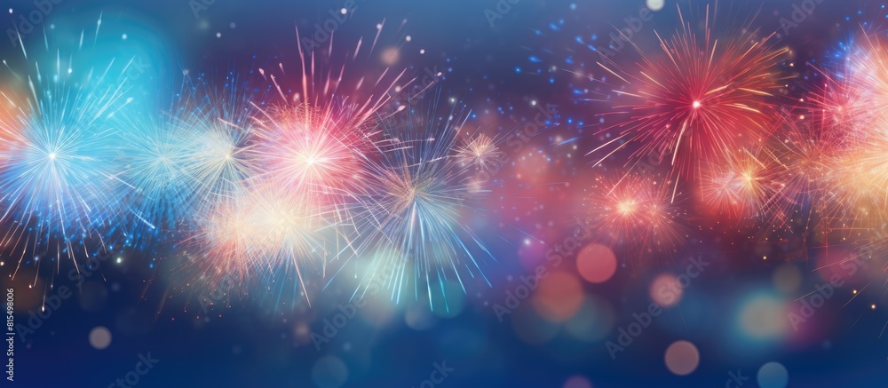 Poster an abstract holiday background featuring blurred fireworks at new year with copy space for customiza