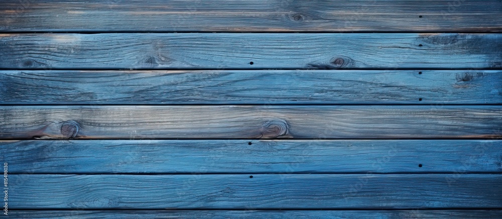 Aufkleber an abstract blue wooden texture background with horizontal wooden boards close up shot the old grung
