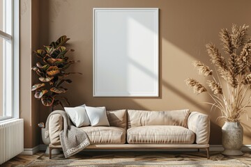 Poster Mockup in Brown Scandinavian Interior created with Generative AI