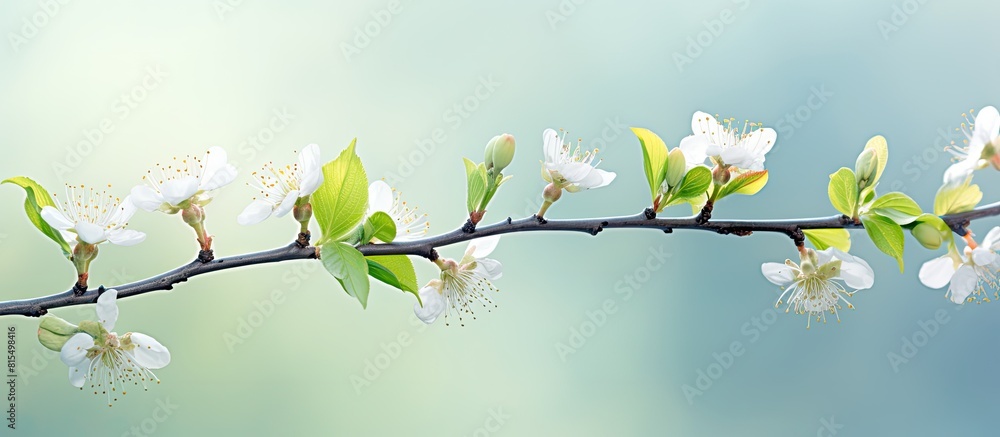Poster A spring themed image displaying delicate young buds on thin twigs setting a vibrant and refreshing ambiance of the season. Creative banner. Copyspace image