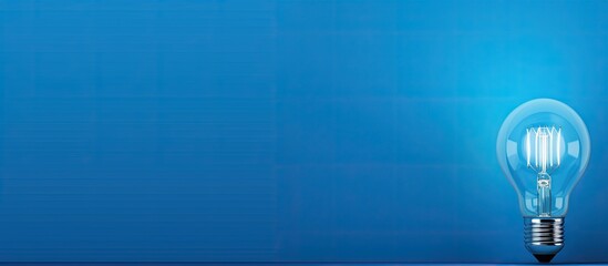 The copy space image showcases a large luminous light bulb positioned against a vibrant blue wall