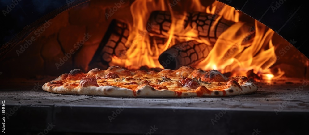 Aufkleber a copy space image of a pizza being cooked in a traditional and rustic wood fired oven