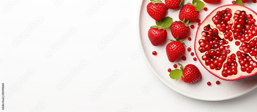 Aufkleber a close up view from above of a plate containing fresh and healthy strawberries the plate is isolate