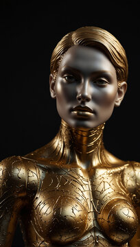 female humanoid statue crafted from sparkling gold 08