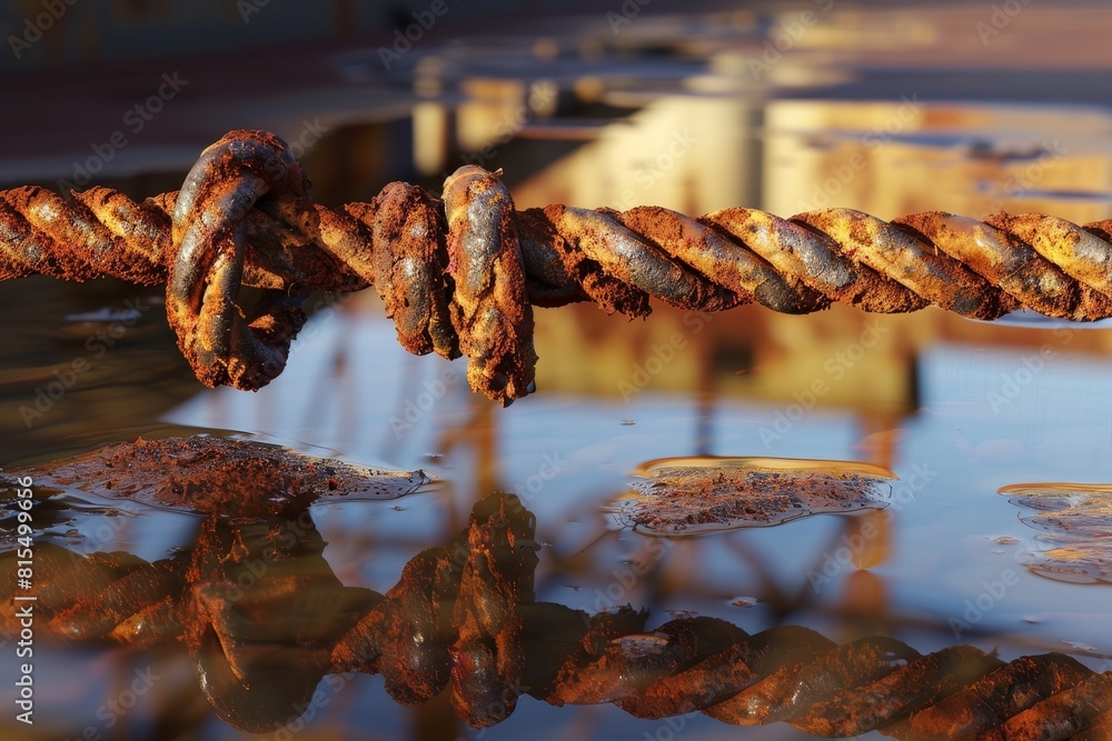Poster a rusty wire fence with a knot tied in it
