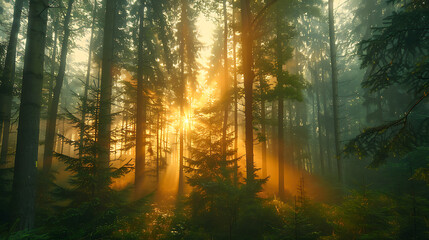 Sunlight Filtering Through Dense Forest