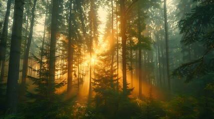 Fototapeta premium Sunlight Filtering Through Dense Forest
