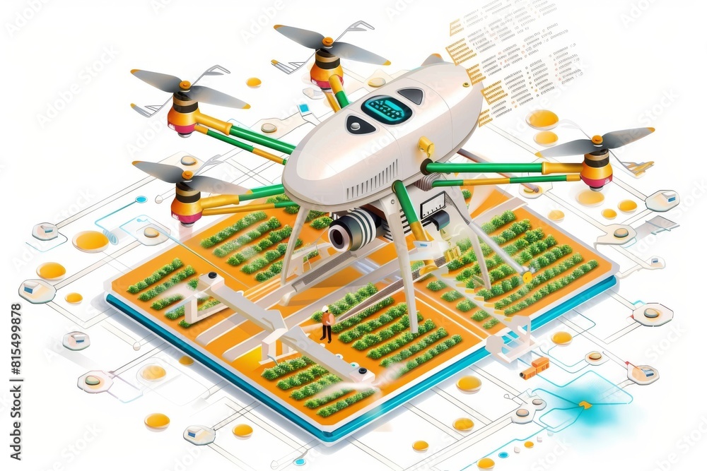 Poster agriculture leverages advanced technology with unmanned drones utilizing remote control for precise 